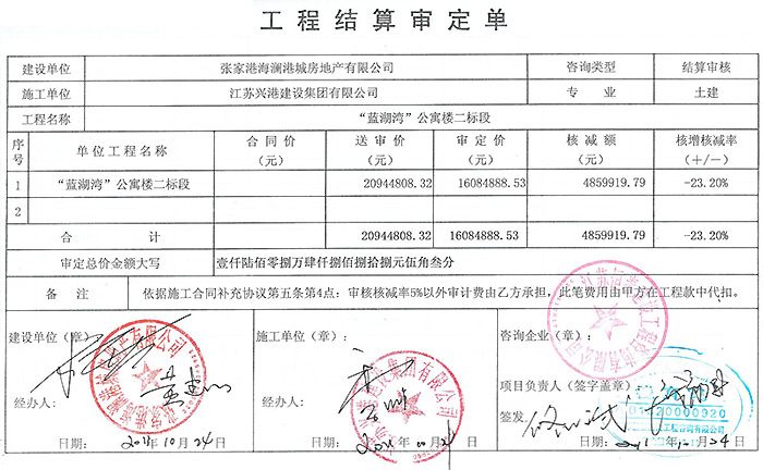 藍(lán)湖灣”公寓樓工程審定單